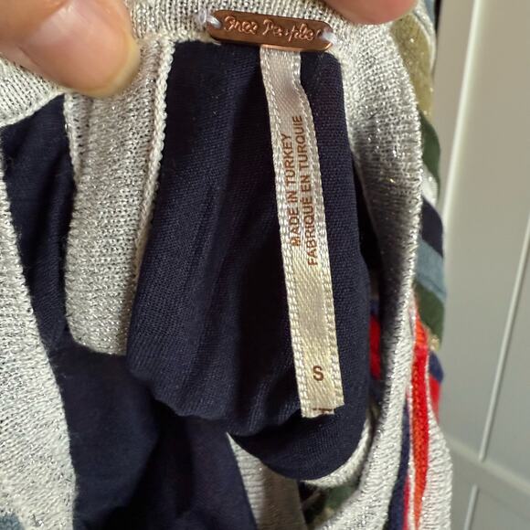 Free People Womens Dress Sz S Rainbow Dragon Metallic Striped Mini Sweater - Picture 9 of 10